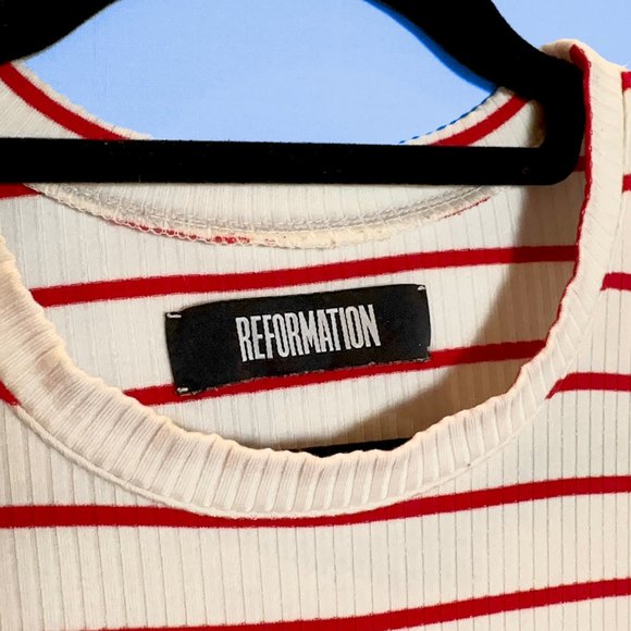 Reformation Benji Ribbed Dress Red and White Stripe - Picture 3 of 7